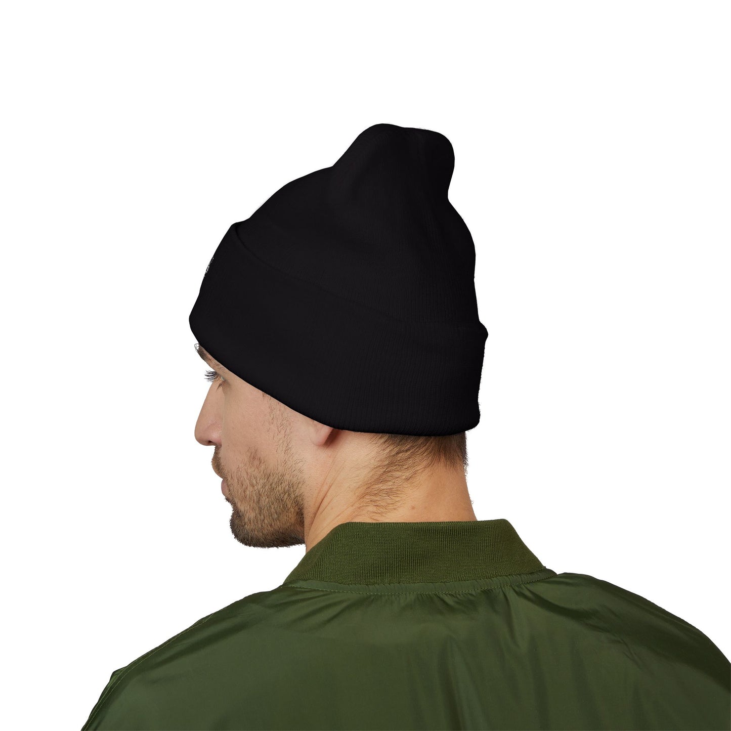 Embroidered "Threads of Scripture" Cuffed Beanie — Black