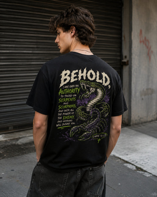 Behold Oversized Christian T-Shirt — Revelation 3:20 Streetwear Tee