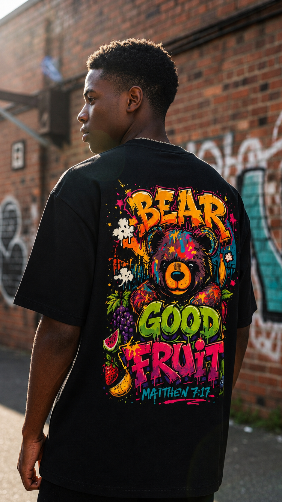Bear Good Fruit Christian T-Shirt on model