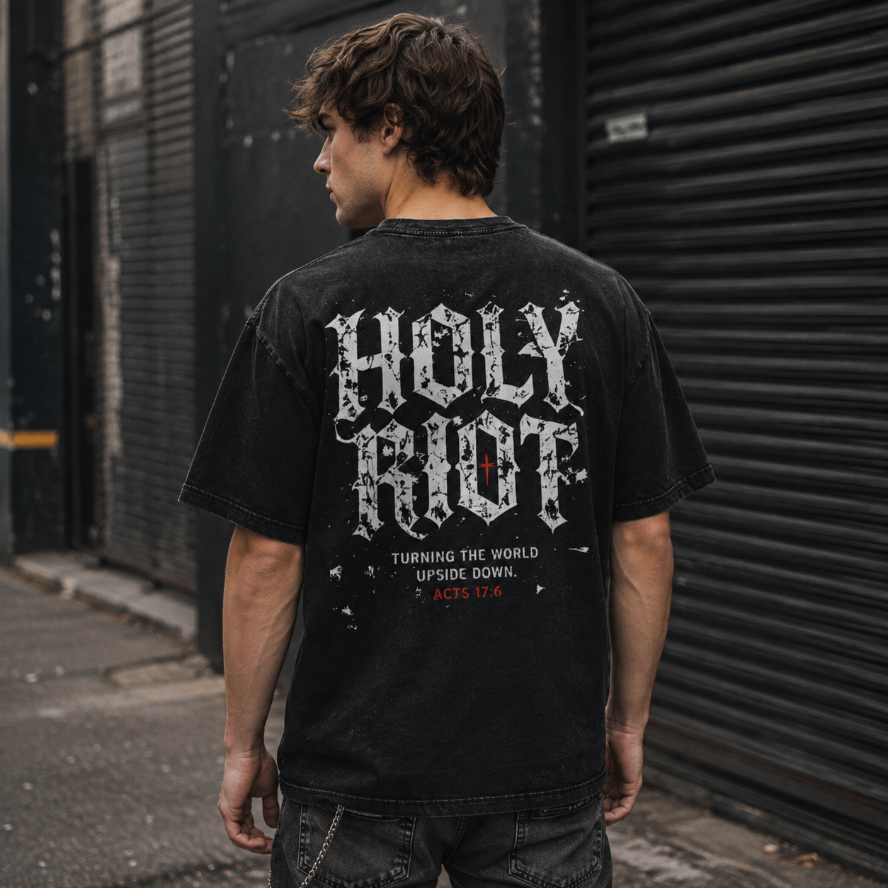 Holy Riot Acid Wash Tee — "Turning the World Upside Down" (Acts 17:6)