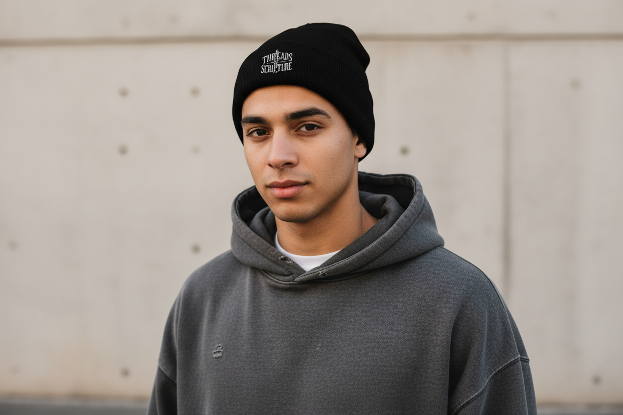 Threads of Scripture Beanie on Model